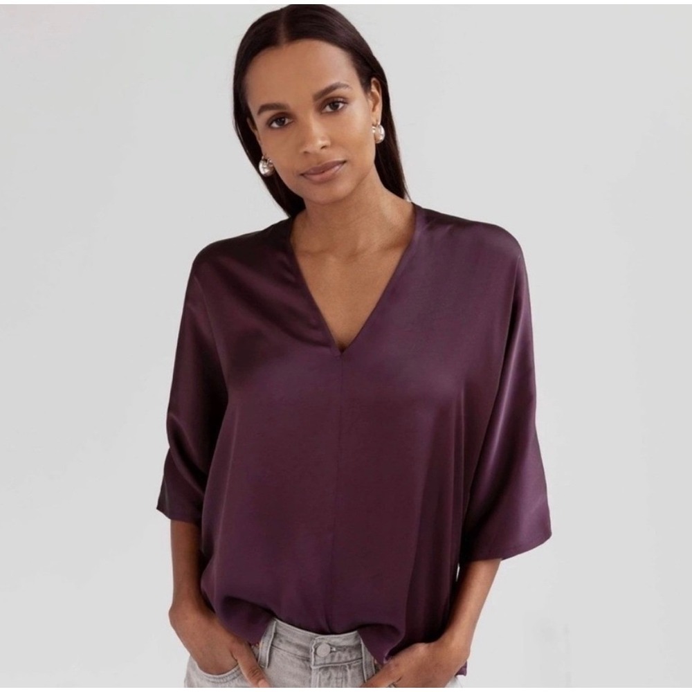THE RESET R LABEL Women's Purple Satin Batwing‎ Sleeve Top Size S